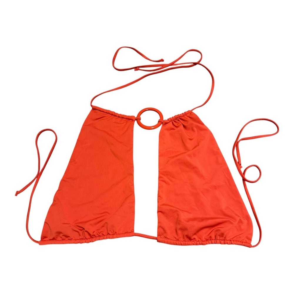 Riot Swim Cairo Bikini Top Coral Orange Ring Halter Swimsuit Large